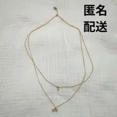 リボンチャームの二重チェーンネックレス