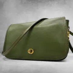 Vintage Coach ショルダーバッグ ターンロック レザー グリーン