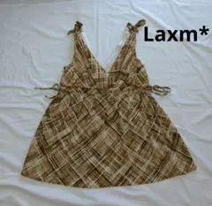 Laxm* キャミソール チェック柄 ブラウン サイズ38 日本製のサムネイル