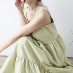 タグ付き未使用 ラジエム ギンガムチェックティアードワンピース F イエロー