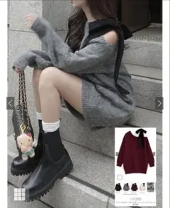 グレイル grl ワンショルダーベロアリボンニットミニワンピース[dr796]