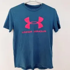 アンダーアーマー【160cm】Tシャツクルーネック半袖 ロゴ 青 綿 ランニング