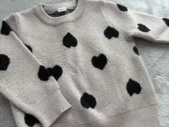 ハート柄ニットセーター ベージュ/ブラック