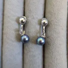 青グレー色パール　シルバークリップイヤリング