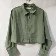 「即日発送」L WEGOオリーブグリーン クロップド長袖シャツ　ミリタリ−