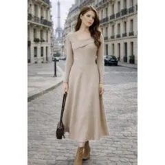 新品 SAISON DE PAPILLON 長袖 ニットワンピース ベージュ L