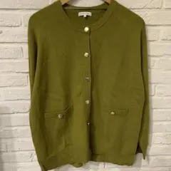GLOBAL WORK ゴールドボタン オリーブグリーン カーディガン Lサイズ