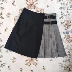 プリーツスカート S 黒とグレーのチェック柄