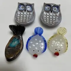 フクロウと魚の箸置き5個セット