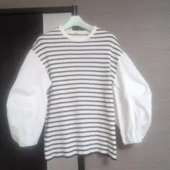 ストライプ バルーンスリーブ トップス