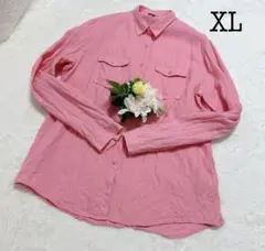 海外限定 日本未入荷 メンズ 長袖シャツ 100%リネン　ピンク XLサイズ