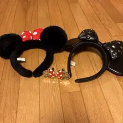 ミニーマウス 耳カチューシャ 赤水玉リボン　2個セットとミニーピン付き
