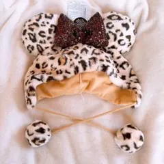 新品ディズニー　ファンキャップ　ミニーヒョウ柄　レオパード　ブラウン