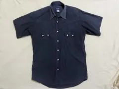 BEAMS ネイビー 半袖シャツ デニム襟 2ポケット