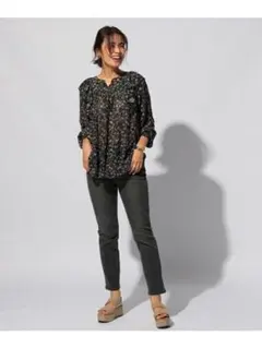 BAYFLOW フラワー柄 ブラウス ブラック ベイフロー