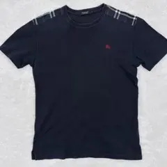 バーバリーブラックレーベル ノバチェック Tシャツ 黒 M 半袖 ホース 刺繍