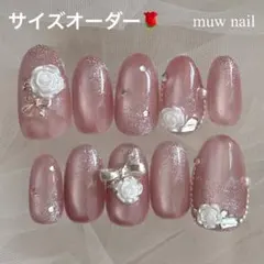 no.4ネイルチップ　量産型　くすみピンク　マグネット　薔薇　ワンホン　韓国