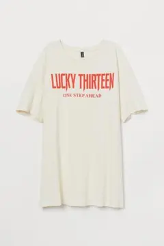H&M プリント入り ダメージロングTシャツ ナチュラルホワイト 美品のサムネイル