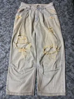 【9090】King Logo y2k ワイドデニムパンツ ダメージデニムのサムネイル