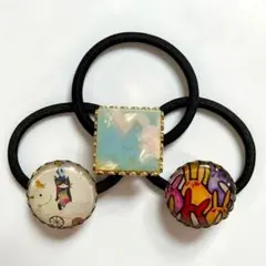 ヘアゴム 3点セット　昭和レトロポップ＆マーブル柄 アンティーク調　　新品未使用