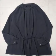 URBAN RESEARCH DOORS/長袖前開きブラウス/ウエストリボン/紺