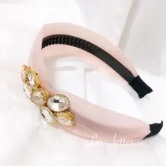 No.315 ビックラインストーンカチューシャ ピンク 太め 韓国 上品