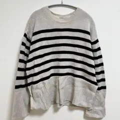 GAP【S】ギャップ ボーダー クルーネック ボリューム袖 リブ 裾スリット