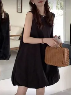 バルーンミニワンピース ノースリーブ ブラック 韓国 SHEIN ワンピ 春 夏