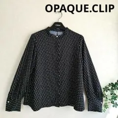 【オペークドットクリップ】パール調ボタン　バンドカラー　長袖ブラウス