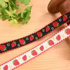 【約1.5cm幅 ✕約1.5m】チロリアンテープ イチゴ刺繍柄 ホワイト