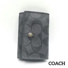 COACH　シグネチャー柄　総柄　5連キーケース　ブラック　黒