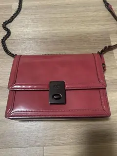 【美品】COACH コーチ チェーンショルダー バッグ レッド レザー