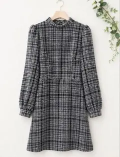 ツイード ワンピース ミニワンピース 長袖 ハイネック M 美品