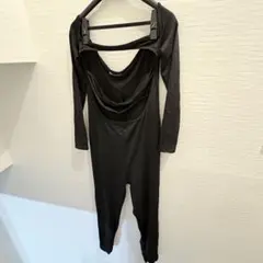 SHIEN ブラック ドレープネックオールインワン L