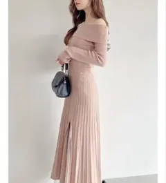 オフショルプリーツ切替ニットワンピ　　RESEXXY