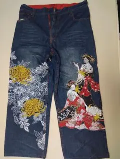 華鳥風月 和柄 刺繍 デニムパンツ 38インチ七分袖シャツセット - メルカリ