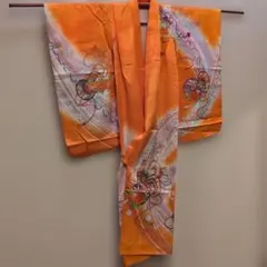 #KR15.女の子振袖綺麗なオレンジ色 伝統的鼓に花柄模様132cm
