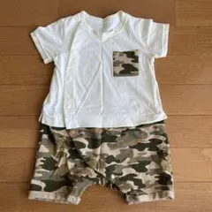 【試着のみ】GU baby 半袖 前開きロンパース 80㎝ 綿100 迷彩
