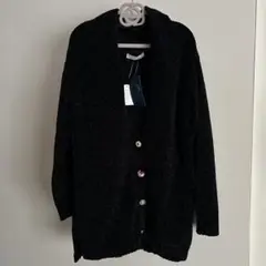 is scolar＊カーディガン・モール編カーディガン・黒×グレー・M・ボタン