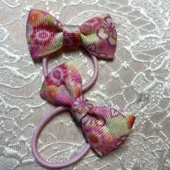 和柄花柄リボンヘアゴムセット