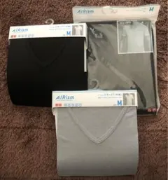 ユニクロ エアリズム VネックT 半袖 Mサイズ ブラック ライトグレー 3点