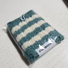 韓国スタバ　　ストライプニットカードウォレット ブルー　レア品