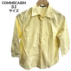 H583 COMMECAISM コムサイズム 七分袖シャツ L イエロー 無地