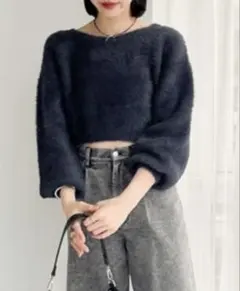 ヘザー　ショートシャギーニット　ネイビー