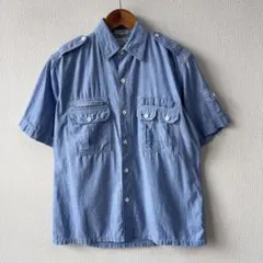 90s Christian Dior 半袖 シャンブレー サファリ シャツ M