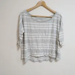 Abercrombie & Fitch 五分袖カットソー【L】グレー ストライプ