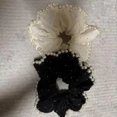 パール付きシュシュセット（ホワイト・ブラック）