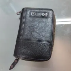 財布 w*lt(ウォルト) ラウンドショートウォレット レザー製黒二つ折り