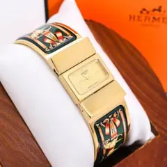 稼働 希少 Hermes ロケ 腕時計 バングルウォッチ 七宝 エマイユ3845