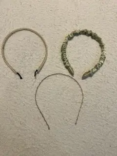 カチューシャ 3点セット パール ゴールド グリーン ヘアアクセサリーまとめ売り